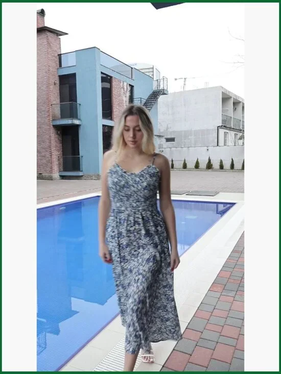 Floral Maxi Dress with Pockets, Spaghetti Strap, Wrinkle-Resistant Polyester - Picture 7 of 7